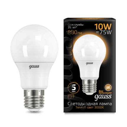 Лампа Gauss LED A60 10W E27 880lm 3000K