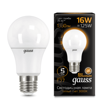 Лампа Gauss LED A60 16W E27 1380lm 3000K