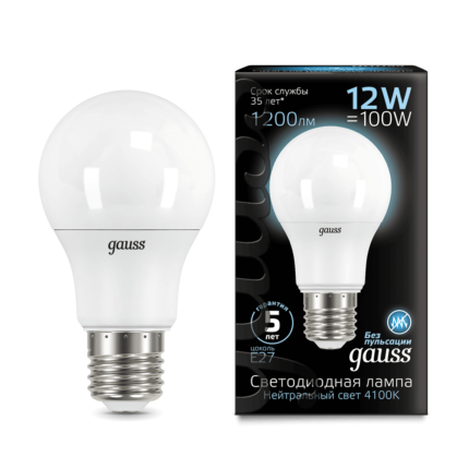 Лампа Gauss LED A60 Шар 12W E27 1200lm 4100K