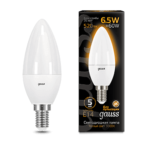 Лампа Gauss LED E14 Свічка 6.5 W 520lm 3000К