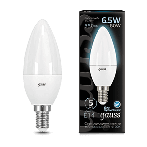 Лампа Gauss LED E14 Свічка 6.5 W 550lm 4100К