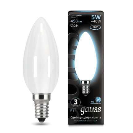 Лампа Gauss LED Filament Свічка OPAL E14 5W 450lm 4100К