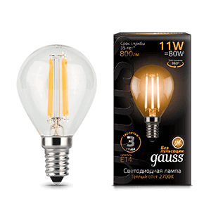 Лампа Gauss LED Filament Шар E14 11W 720lm 2700K
