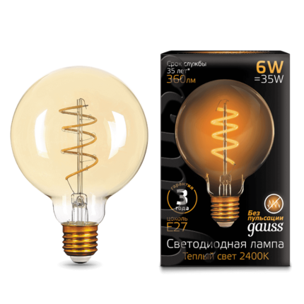 Лампа Gauss LED Filament G95 Flexible E27 6W Golden 360lm 2400К