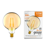 Лампа FIL Gauss Basic G125 5,5W E27 2200К Golden