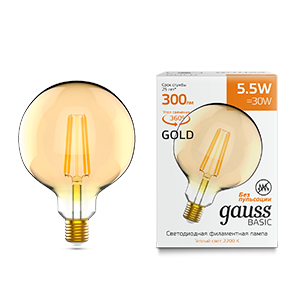 Лампа FIL Gauss Basic G125 5,5W E27 2200К Golden