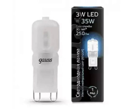Лампа Gauss Elementary G9 AC220-240V 3W 240lm 4100K пластик LED