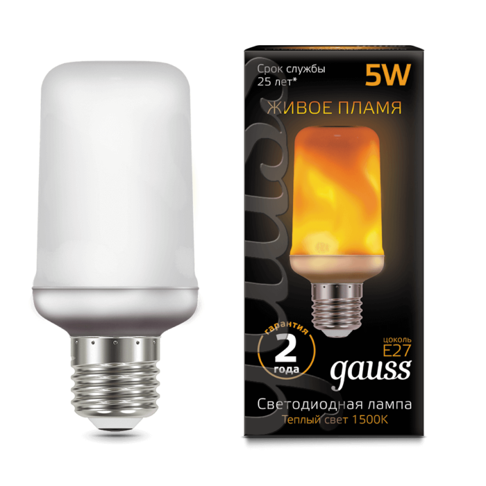 Лампа Gauss LED T65 FLAME 5W E27 20-80LM 1500K 1/10/100